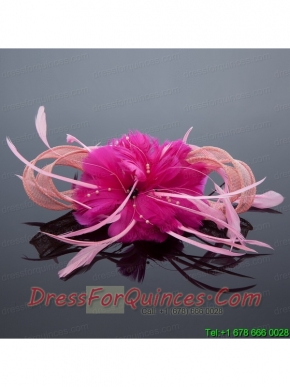 Pretty Pink Tulle Feather Flower Hairpin for Wedding