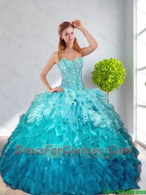 2016 Modest Multi Color Quinceanera Gown with Ruffles and Beading