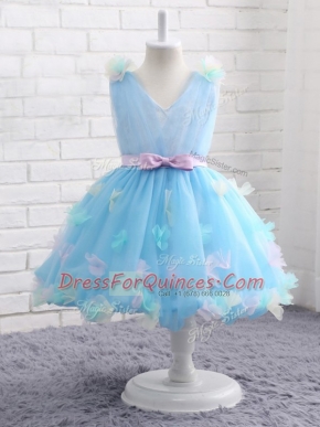 Graceful Scoop Sleeveless Zipper Kids Formal Wear Baby Blue Organza