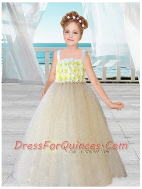 Ball Gown Spaghetti Straps Floor-length Little Girl  Dress in Champagne