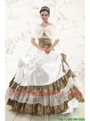 2015 Strapless Leopard Quinceanera Dresses with Hand Made Flower