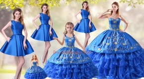 Custom Made Blue Organza Lace Up Sweet 16 Dresses Sleeveless Embroidery and Ruffled Layers
