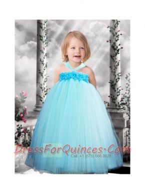 Amazing Halter Top Ball Gown Floor-length Little Girl Dress in Light Blue