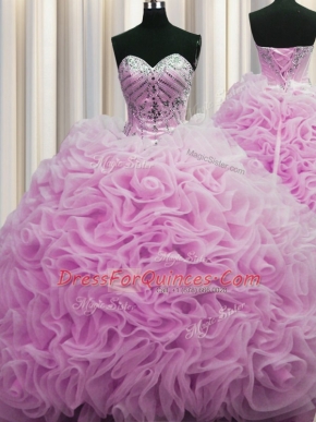 Rolling Flowers Brush Train Lilac Sweetheart Neckline Beading and Pick Ups Sweet 16 Quinceanera Dress Sleeveless Lace Up