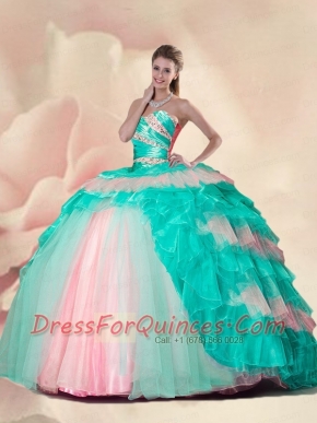 Delicate Beading and Ruffles Quinceanera Gowns in Multi-color For 2015