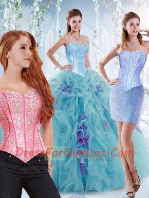 Modern Visible Boning Big Puffy  Discount Quinceanera Dresses in Aquamarine