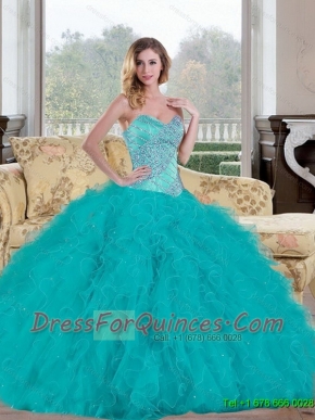 Elegant 2015 Ball Gown Quinceanera Dress with Beading and Ruffles