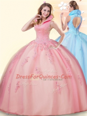 Romantic Sleeveless Beading and Appliques Backless Sweet 16 Dress