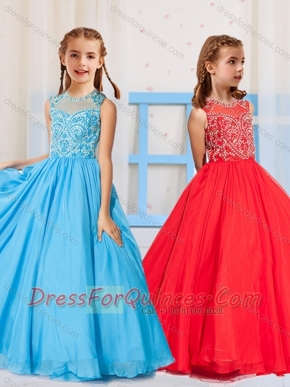 Most Popular Pincess Scoop Beaded Aqua Blue and Red Mini Quinceanera Dress