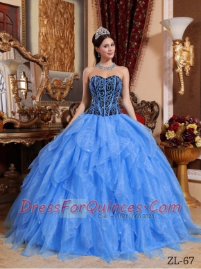 Fashionable Blue and Black Sweetheart Ruffels Organza Beading Ball Gown Dress