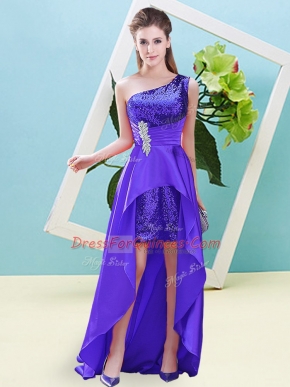 Glittering Elastic Woven Satin and Sequined Sleeveless High Low Prom Gown and Beading