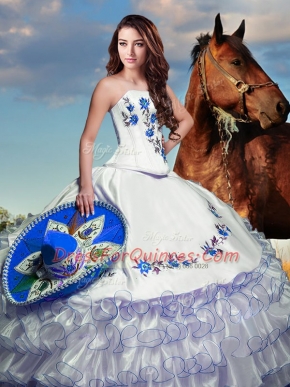 Strapless Long Sleeves Lace Up Quinceanera Gown White Taffeta
