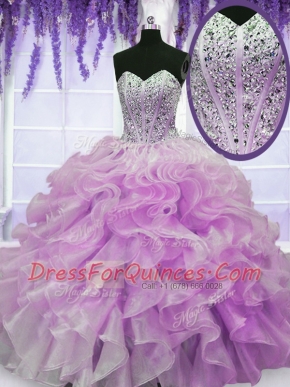 Sweetheart Sleeveless Organza Sweet 16 Dresses Beading and Ruffles Zipper