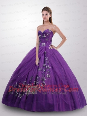 Simple Princess Sweetheart Appliqued Quinceanera Dresses in Purple