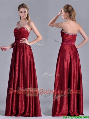Classical Empire Sweetheart Wine Red Dama Dress with Beaded Top