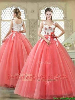 Elegant Watermelon Quinceanera Dresses with Hand Made Flowers