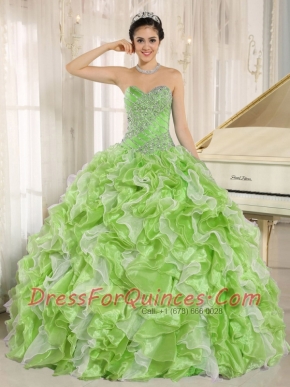 Spring Green Beaded 15th Birthday Dresses Bodice and Ruffles Custom Made For 2013