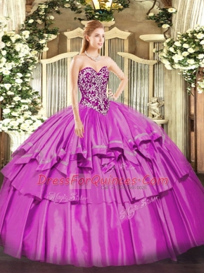 Wonderful Floor Length Lilac Sweet 16 Dresses Sweetheart Sleeveless Lace Up