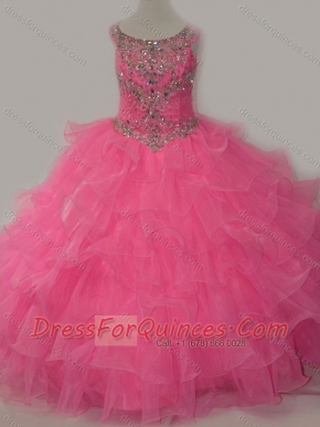 Discount Puffy Skirt Ruffled Layers Little Girl Pageant Dress in Rose Pink