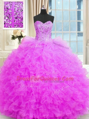 Stylish Floor Length Lace Up 15 Quinceanera Dress Lilac for Military Ball and Sweet 16 and Quinceanera with Beading and Ruffles