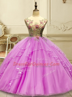 Lilac Sleeveless Tulle Lace Up Vestidos de Quinceanera for Military Ball and Sweet 16 and Quinceanera