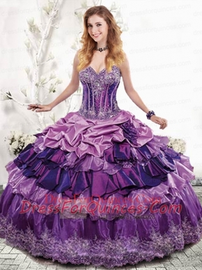 2015 Exclusive Sweetheart Appliques and Ruffles Purple Dress for Quinceanera