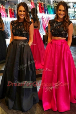 Scoop Satin Cap Sleeves Floor Length Prom Party Dress and Lace and Ruching