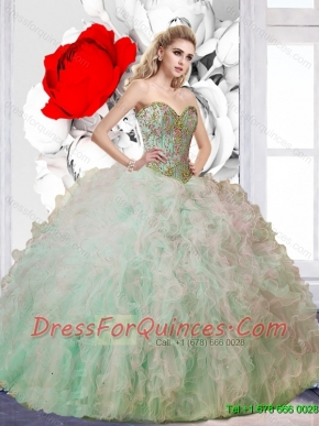 New Arrival Ball Gown Sweetheart Ruffles and Beaded Quinceanera Dress for 2015