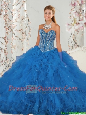 2015 Detachable Beading and Ruffles Aqua Blue Quince Dresses