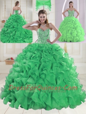 Cheap Sweetheart Brush Train Green Quinceanera Dresses in Sweet 16
