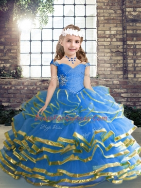 Lovely Sleeveless Beading and Ruffled Layers and Ruching Lace Up Pageant Dress Toddler