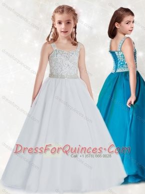 Adorable  White Straps Little Girl Pageant Dress with Beading