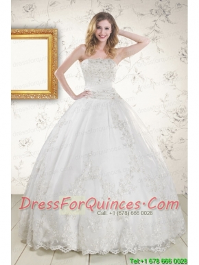 2015 Puffy Appliques Quinceanera Dress in White