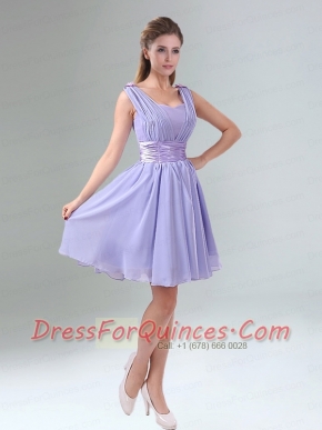 Perfect Straps Lavender Ruched Mini Length Dama Dress with Waistband
