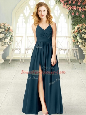 Halter Top Sleeveless Zipper Prom Dresses Teal Chiffon