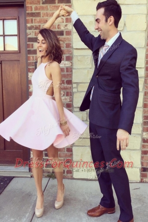 Flirting Sleeveless Mini Length Ruching Backless Prom Evening Gown with Pink