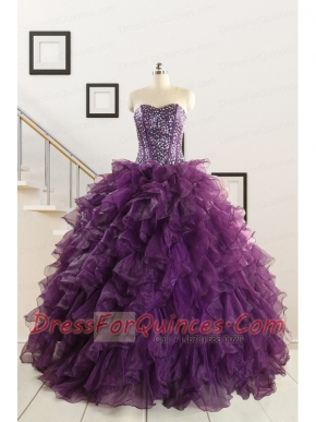 2015 New Style Purple Quinceanera Dresses with Beading and Ruffles