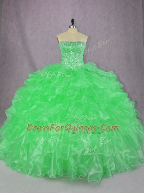 Fantastic Green Sleeveless Floor Length Beading and Ruffles Lace Up Quinceanera Gowns