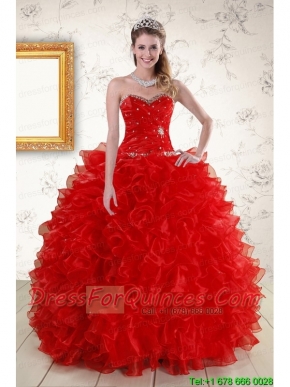 Pretty Ball Gown Sweetheart Red Quinceanera Dresses with Beading