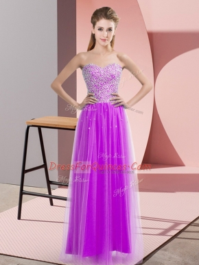 Glittering Sleeveless Floor Length Beading Lace Up Homecoming Dress with Lilac