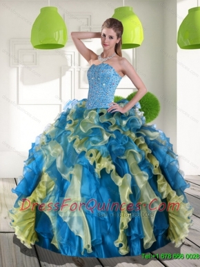 New Styles Multi Color Quinceanera Dress with Beading and Ruffles for 2015
