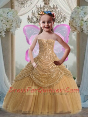 Discount Ball Gown Sweetheart Floor-length Gold Little Girl Pageant Dress