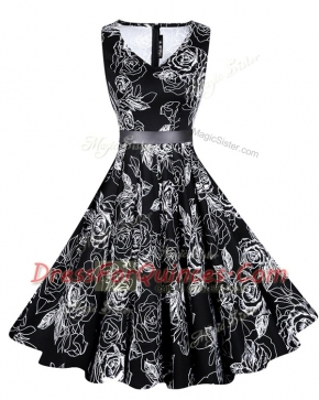 Clearance Black Sleeveless Sashes ribbons and Pattern Knee Length Prom Dresses