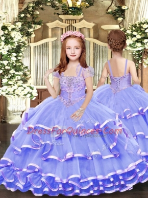 Straps Sleeveless Lace Up Pageant Dress for Womens Lavender Tulle