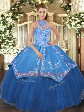 Luxurious Floor Length Lace Up Sweet 16 Dress Teal for Military Ball and Sweet 16 with Beading and Embroidery
