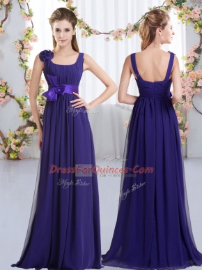 Perfect Purple Straps Neckline Belt and Hand Made Flower Vestidos de Damas Sleeveless Zipper