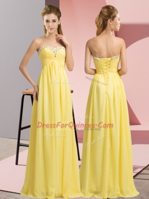 Floor Length Empire Sleeveless Yellow Dress for Prom Lace Up