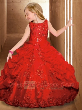 2014 Luxurious Scoop Red Little Girl Pageant Dresses with Beading