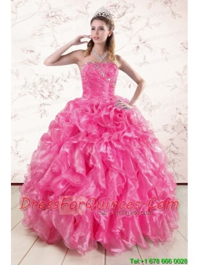 2015 Pretty Hot Pink Quinceanera Dresses with Appliques and Ruffles