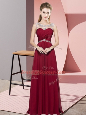 Floor Length Empire Sleeveless Red Homecoming Dress Backless